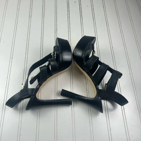 Michael Kors Gideon T-Strap Platform Heels Black Leather Studded Women Size 7.5M - Picture 7 of 8